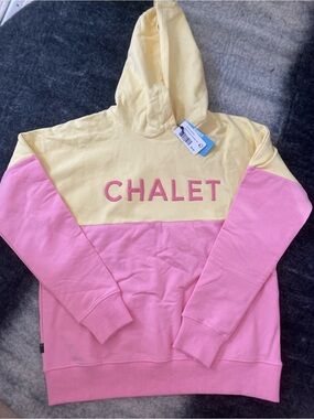 BIRDZ Colorblock Hoodie Sweatshirt - Pink & Pale Yellow - S